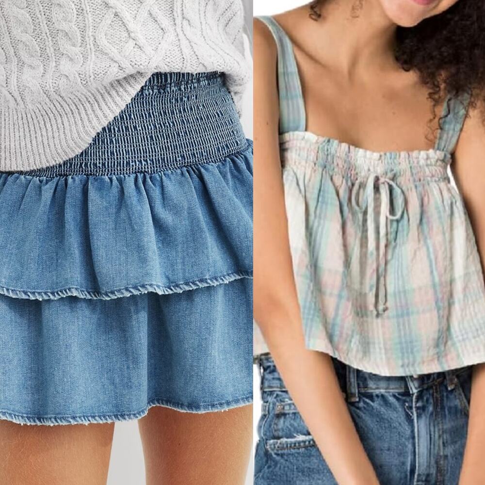 NWT Aerie Frills 'N' Thrills Mini Skirt - American Eagle Flutter Crop Top SET XS